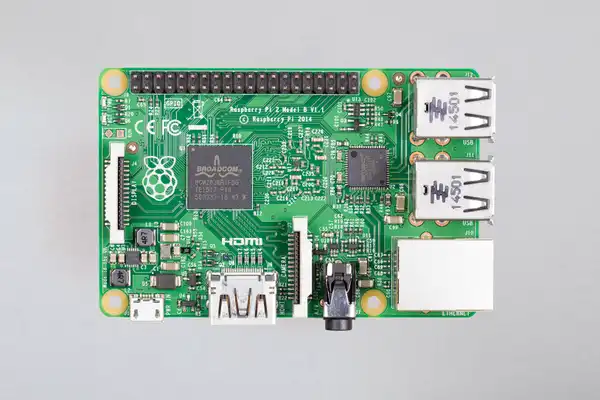 A top-down view of Raspberry Pi 2 Model B, taken from raspberrypi.com